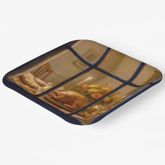 Thanksgiving Turkey Feast In Window Pappteller (Gewinkelt)