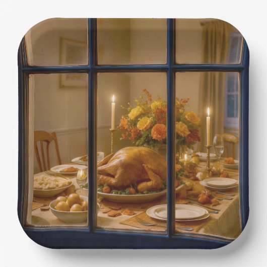 Thanksgiving Turkey Feast In Window Pappteller (Vorderseite)