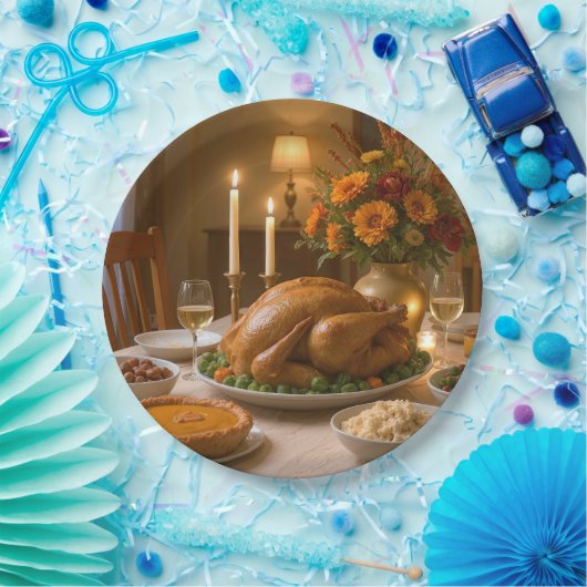 Thanksgiving Turkey Feast With Candles Pappteller (Party)