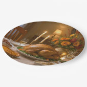 Thanksgiving Turkey Feast With Candles Pappteller (Schrägansicht)