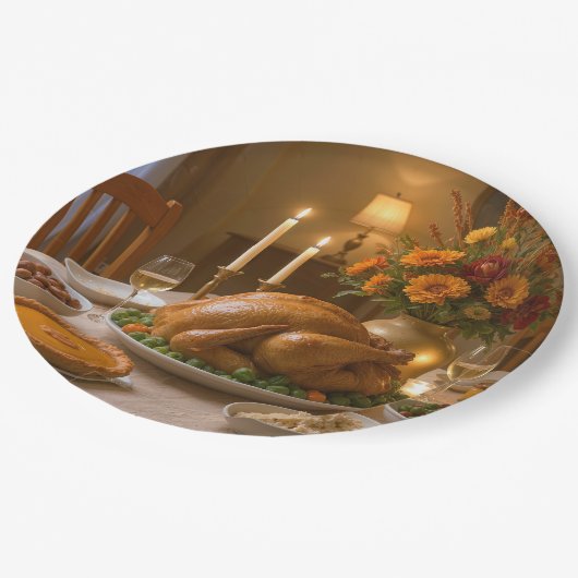 Thanksgiving Turkey Feast With Candles Pappteller (Schrägansicht)