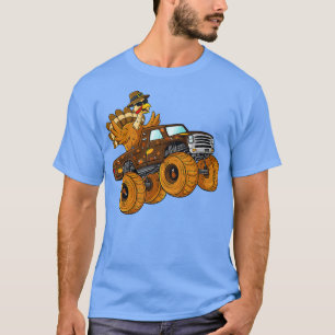 Thanksgiving Turkey Riding Monster Truck Boys Kids T-Shirt