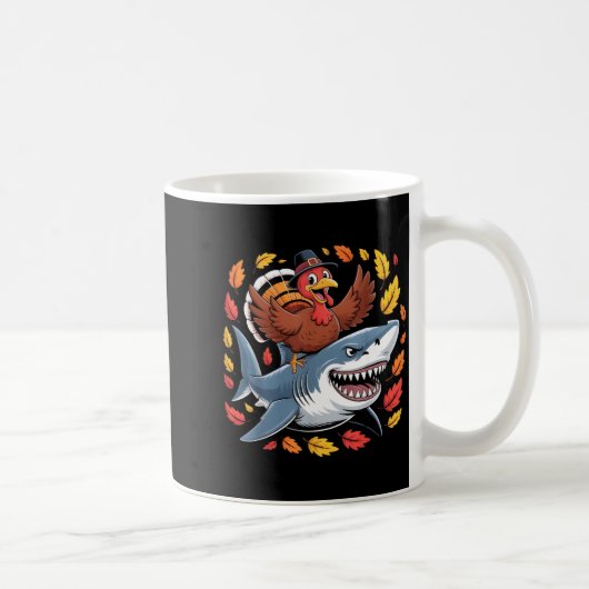 Thanksgiving Turkey Riding Shark Funny Autumn Boys Kaffeetasse (Rechts)