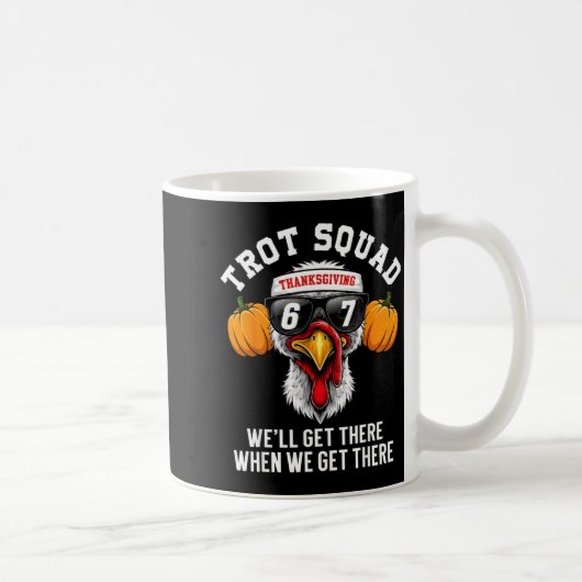 Thanksgiving Turkey Running Funny 67 Meme Trot Squ Kaffeetasse (Rechts)