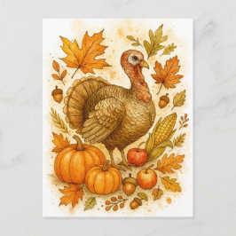 Thanksgiving Turkey Watercolor Postcard Feiertagspostkarte