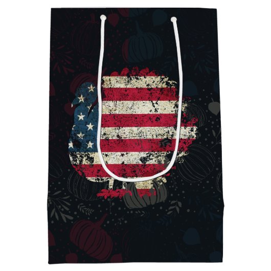 Thanksgiving Turkey With American Flag Mittlere Geschenktüte (Rückseite)