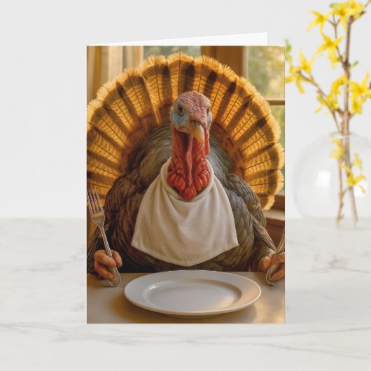 Thanksgiving Turkey With Knife and Fork Karte (Gelbe Blume)