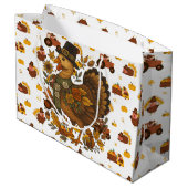 Thanksgiving Turkeys Große Geschenktüte (Rückseite Schrägansicht)