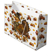 Thanksgiving Turkeys Große Geschenktüte (Vorderseite Schrägansicht)