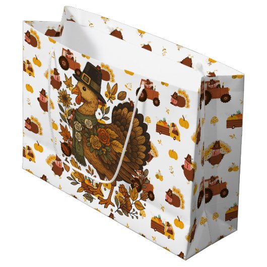 Thanksgiving Turkeys Große Geschenktüte (Vorderseite Schrägansicht)