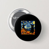 Thanksgiving Van Gogh Starry Night Black Cat Pumpk Button (Vorne & Hinten)