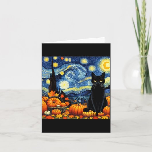 Thanksgiving Van Gogh Starry Night Black Cat Pumpk Karte (Vorderseite)