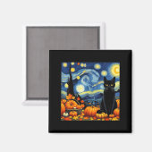 Thanksgiving Van Gogh Starry Night Black Cat Pumpk Magnet (Vorderseite/Rückseite)