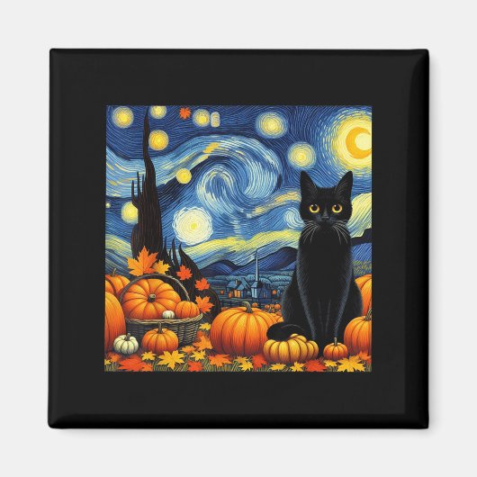 Thanksgiving Van Gogh Starry Night Black Cat Pumpk Magnet (Vorne)