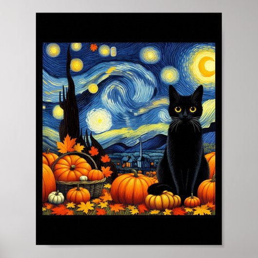 Thanksgiving Van Gogh Starry Night Black Cat Pumpk Poster (Vorne)