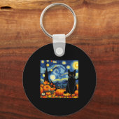 Thanksgiving Van Gogh Starry Night Black Cat Pumpk Schlüsselanhänger (Vorderseite)