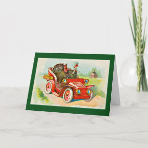 thanksgiving-vintage-2-truthähne-fahren-altes-auto feiertagskarte