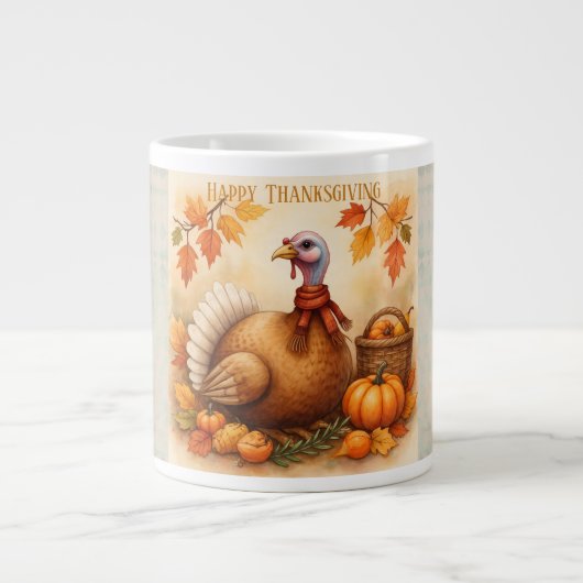 Thanksgiving, Vintage Turkey Happy Thanksgiving Jumbo-Tasse (Vorderseite)