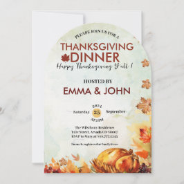 Thanksgiving Watercolor Leaves Fall Autumn Turkey  Einladung