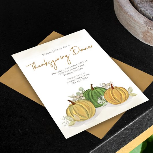 Thanksgiving Watercolor Pumpkins Dinner Einladung