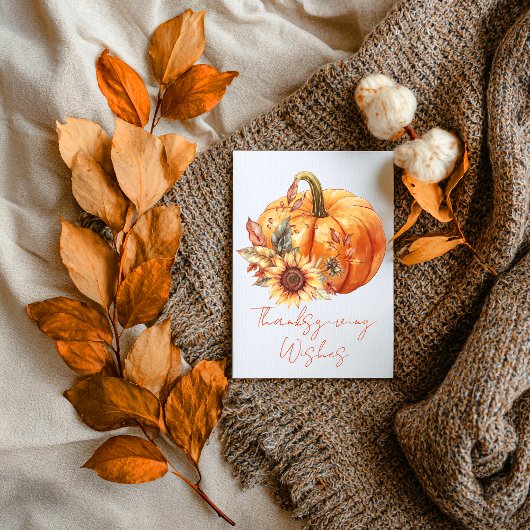 Thanksgiving Wishes Pumpkin & Sunflower Card Karte