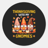 Thanksgiving With My Gnomies Funny Autumn Fall Gno Runder Aufkleber (Vorderseite)