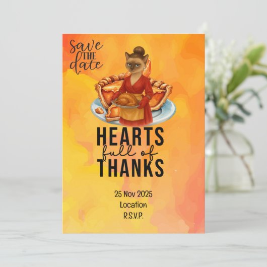 Thanksgiving  with Turkey for Cat lovers Einladung (Stehend Vorderseite)