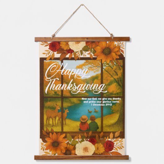 Thanksgiving Wood Topped Wall Tapestry Wandteppich Mit Holzrahmen (Vorderseite)