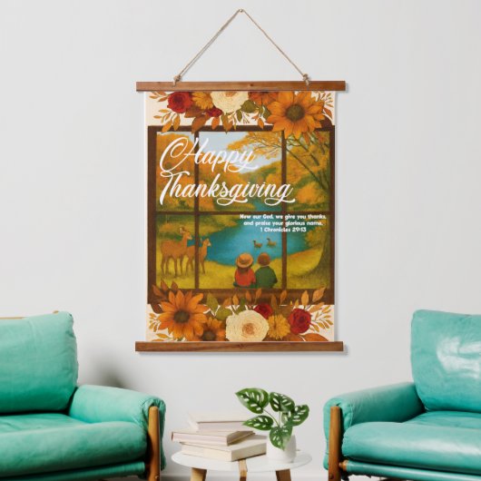 Thanksgiving Wood Topped Wall Tapestry Wandteppich Mit Holzrahmen (Wohnzimmer)