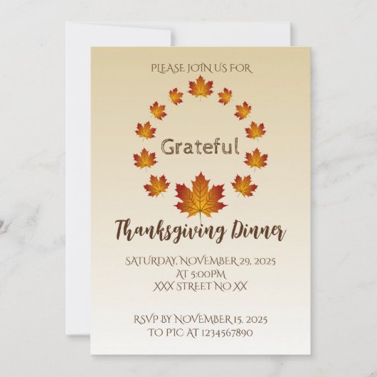 Thanksgiving Wreath Grateful Simple Maple Leaves Einladung (Vorderseite)