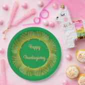 Thanksgivng Gold Lace Geometric Circle on Green Pappteller (Party)