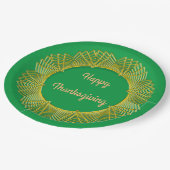 Thanksgivng Gold Lace Geometric Circle on Green Pappteller (Schrägansicht)