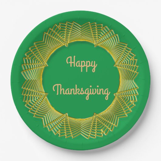 Thanksgivng Gold Lace Geometric Circle on Green Pappteller (Vorderseite)