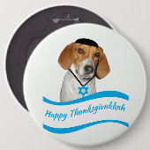 Thanksgivukkah Knopf-lustiger Jagdhund mit Yamaka Button (Vorne & Hinten)