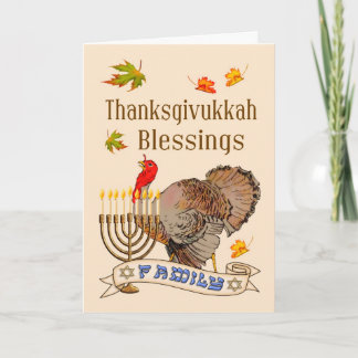 Thanksgivukkah Segen-Karte - die Türkei u. Menorah Feiertagskarte
