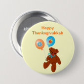 Thanksgivukkah Teddybär mit Ballon-Knopf Button (Vorne & Hinten)
