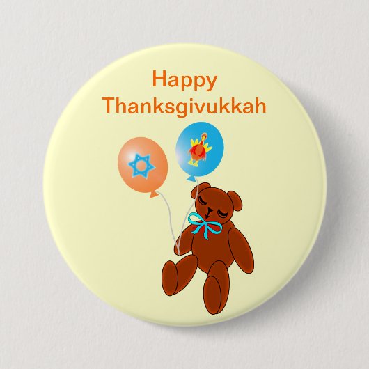 Thanksgivukkah Teddybär mit Ballon-Knopf Button (Vorderseite)