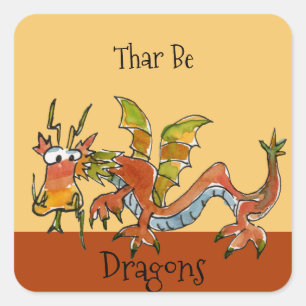 Thar Be Dragons Quadratischer Aufkleber