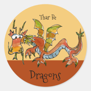 Thar Be Dragons Runder Aufkleber