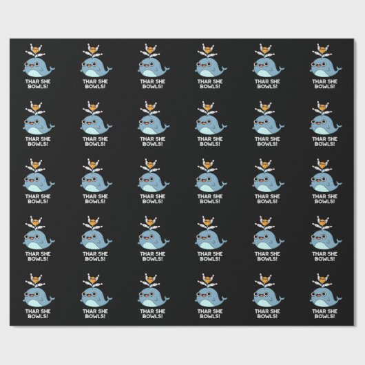 Thar She Bowls Funny Whale Bowling Pun Dark BG Geschenkpapier (Flach)