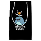 Thar She Bowls Funny Whale Bowling Pun Dark BG Kleine Geschenktüte (Vorderseite)