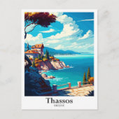 Thassos Griechenland Art Vintage Reise Illustratio Postkarte (Vorderseite)