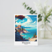 Thassos Griechenland Art Vintage Reise Illustratio Postkarte (Stehend Vorderseite)