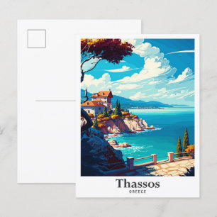Thassos Griechenland Kunst Vintage Reise Illustrat Postkarte