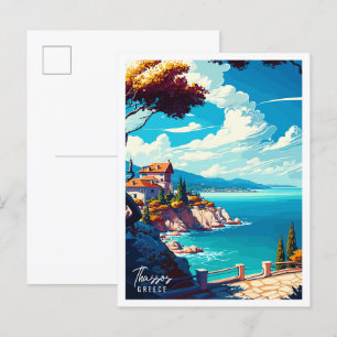 Thassos Griechenland Vintage-Reiseillustration Postkarte