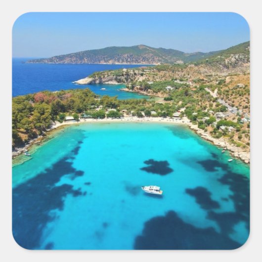 Thassos Island Kavala Griechenland Türkis Water Bl Quadratischer Aufkleber (Vorderseite)