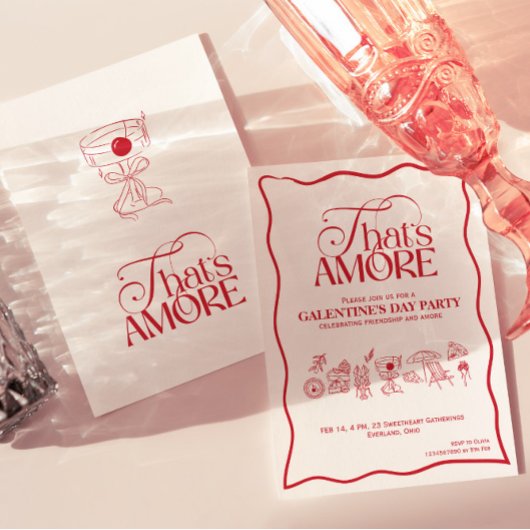 “That’s Amore” GALENTINES Red Party Invitation Einladung