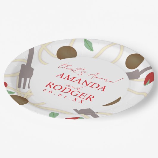 That’s Amore Italian Pasta Wedding Pappteller (Schrägansicht)