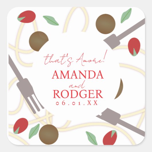 That’s Amore Italian Pasta Wedding Quadratischer Aufkleber (Vorderseite)