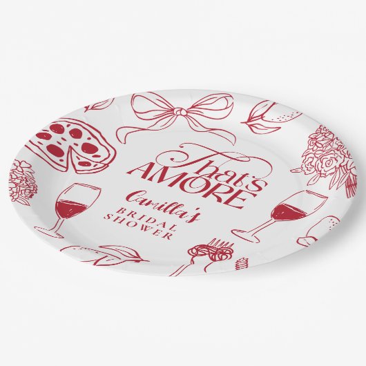 That’s Amore Red Bridal Shower Pappteller (Schrägansicht)